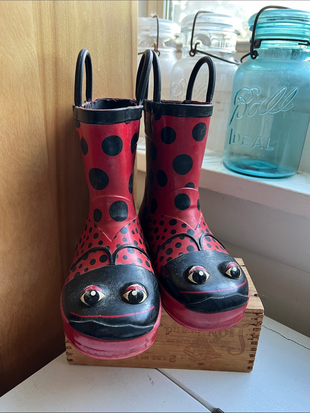 Western Chief Red and Black Ladybug Kids Rain Boots girls size 10/11
